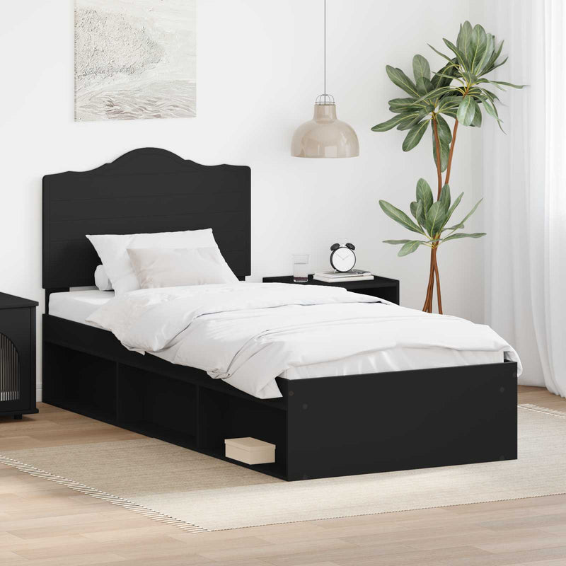 Cadru de pat cu headboard Negru 90 x 200 cm Lemn de pin masiv