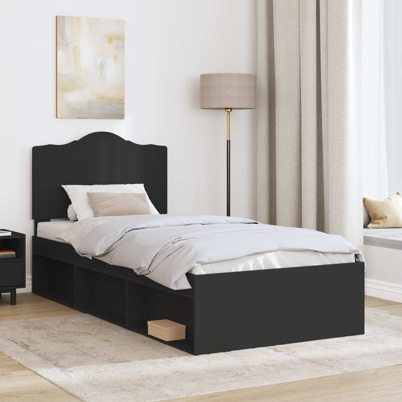 Cadru de pat cu headboard Negru 90 x 200 cm Lemn de pin masiv