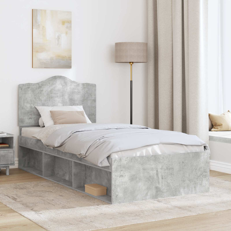 Cadru de pat cu headboard Beton 90 x 200 cm Lemn de pin masiv