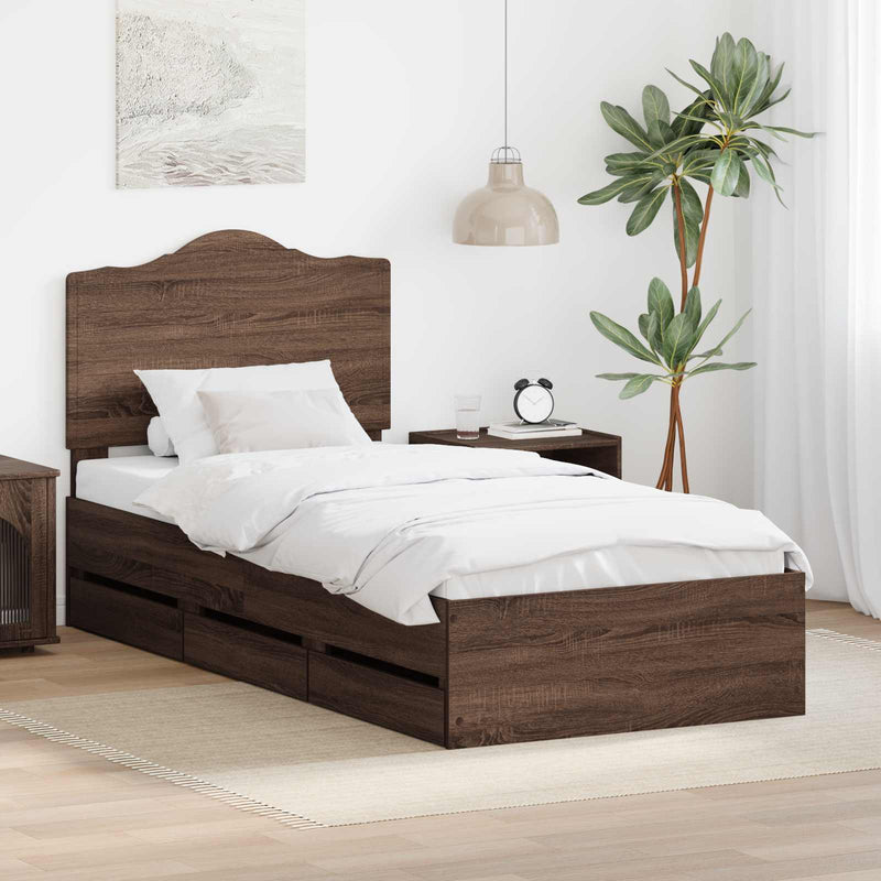 Cadru de pat cu sertar Stejar maro 90 x 200 cm Lemn Ingineresc