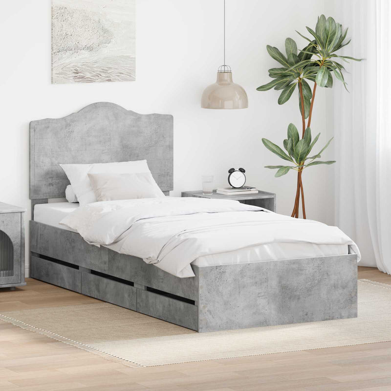 Cadru de pat cu sertar Gri Beton 75 x 190 cm Lemn Ingineresc