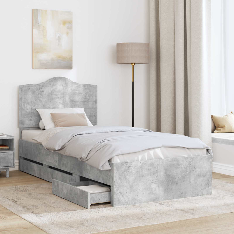 Cadru de pat cu sertar Gri Beton 75 x 190 cm Lemn Ingineresc