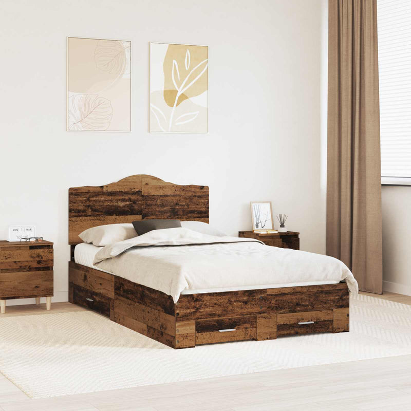 Cadru de pat cu sertar Lemn vechi 120 x 190 cm Lemn prelucrat