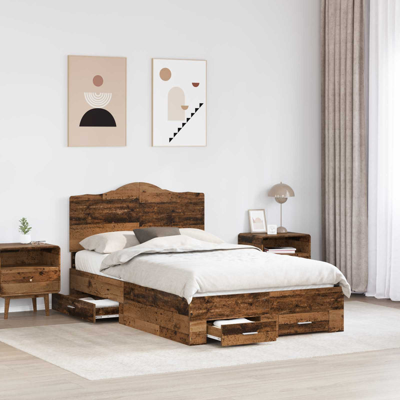Cadru de pat cu sertar Lemn vechi 120 x 190 cm Lemn prelucrat
