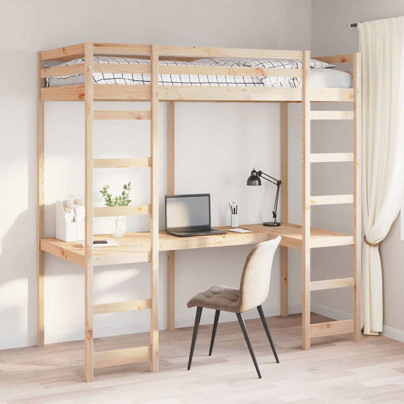 Cadru de pat tip loft natural 80 x 200 cm Lemn de pin masiv