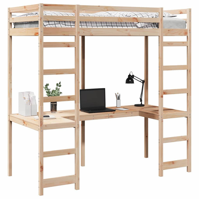 Cadru de pat tip loft natural 90 x 190 cm Lemn de pin masiv