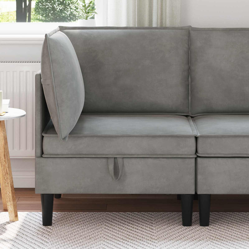 Sofa cu Depozitare Gri deschis Catifea