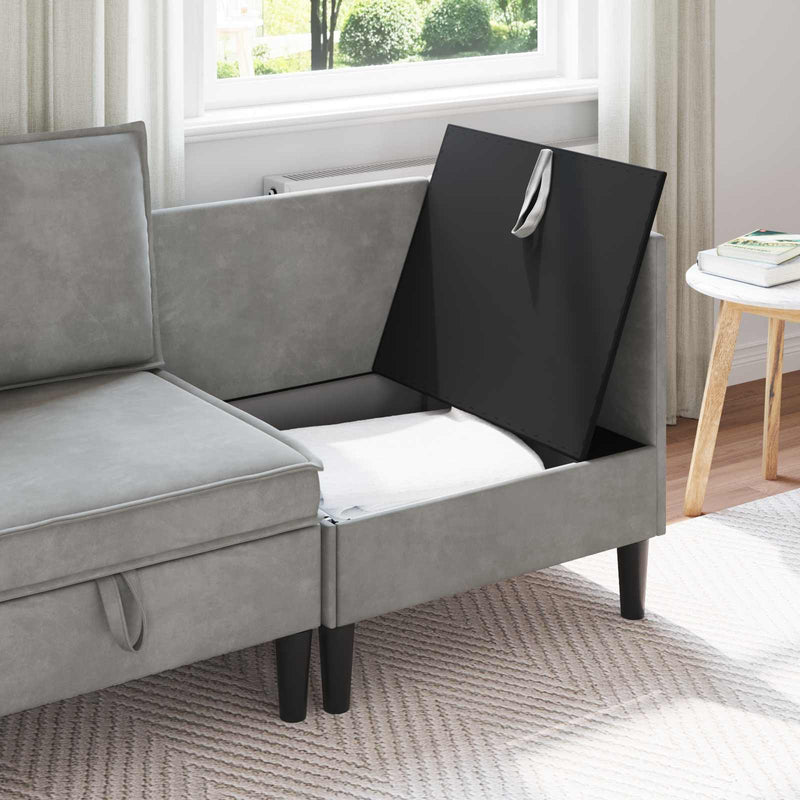 Sofa cu Depozitare Gri deschis Catifea