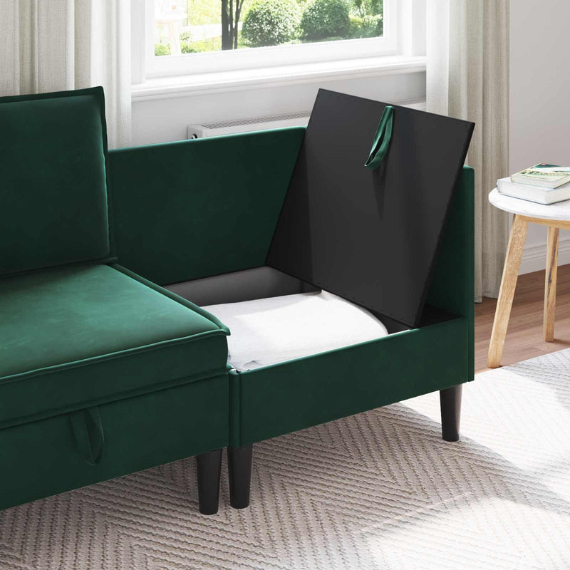 Sofa cu Depozitare Verde închis Catifea