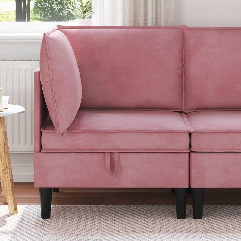 Sofa cu Depozitare Roz Catifea