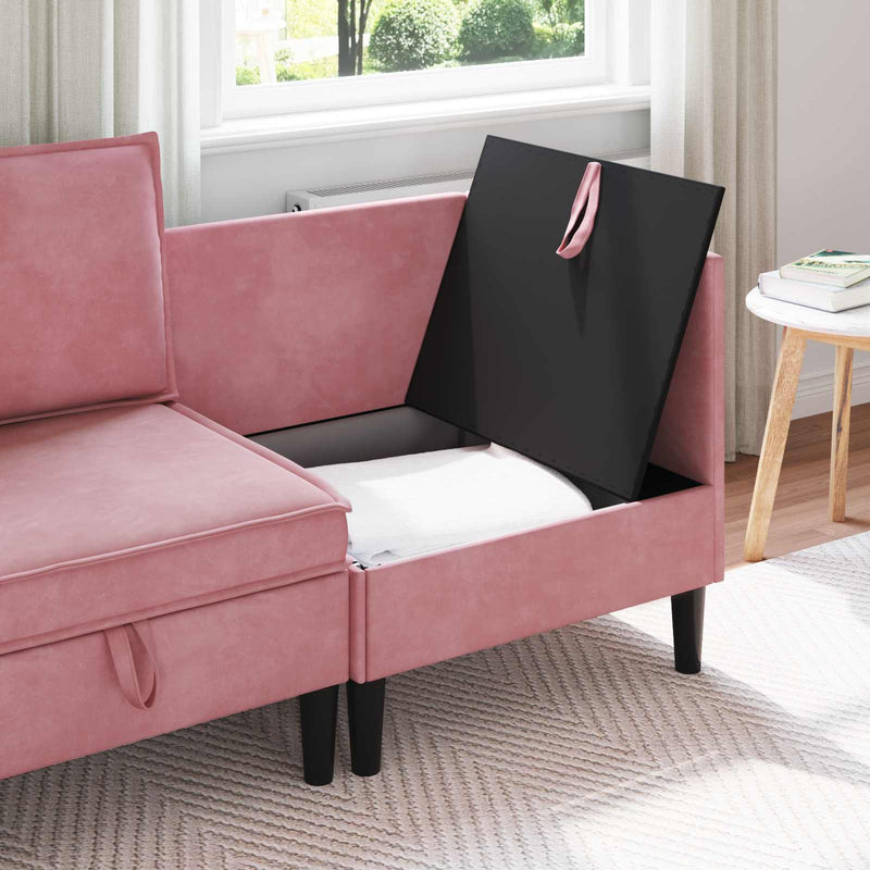 Sofa cu Depozitare Roz Catifea