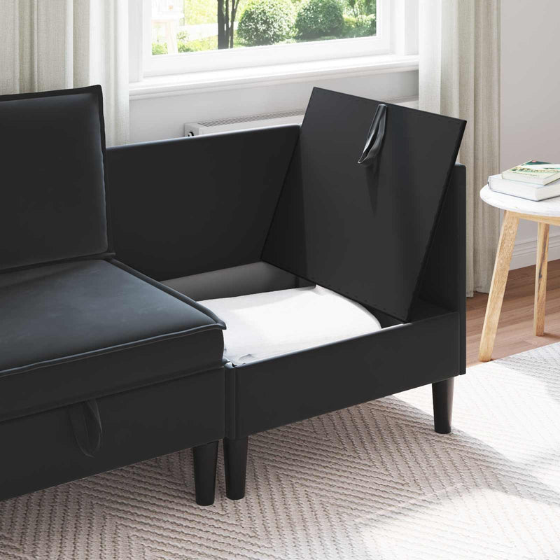 Sofa cu Depozitare Negru Catifea