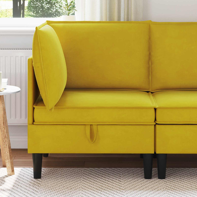 Sofa cu Depozitare Galben Catifea