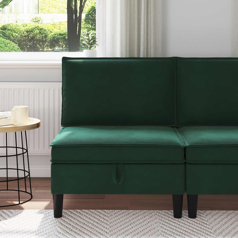 Sofa cu Depozitare Verde închis Catifea