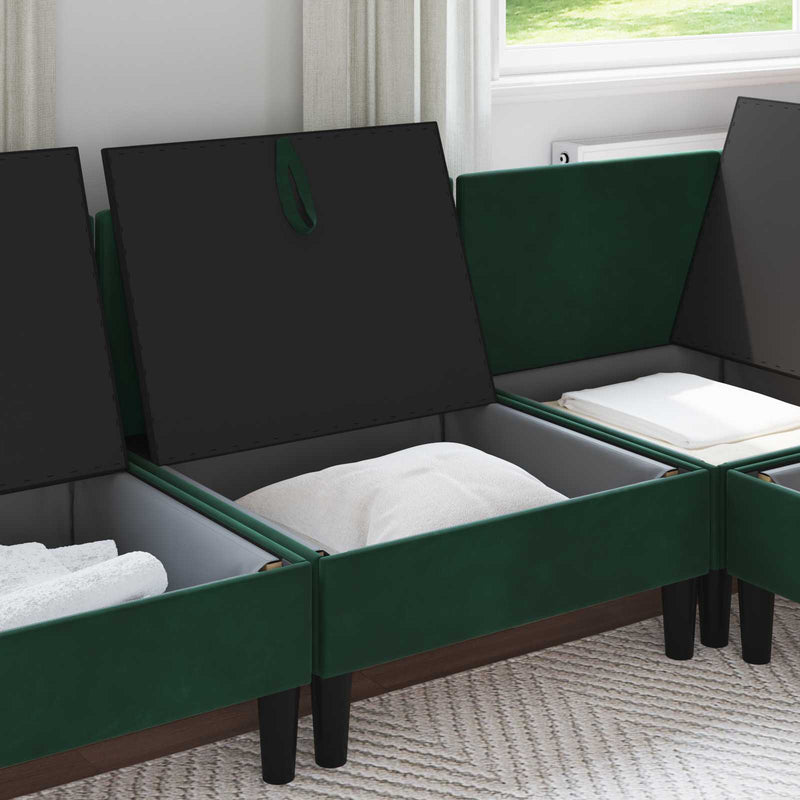 Sofa cu Depozitare Verde închis Catifea