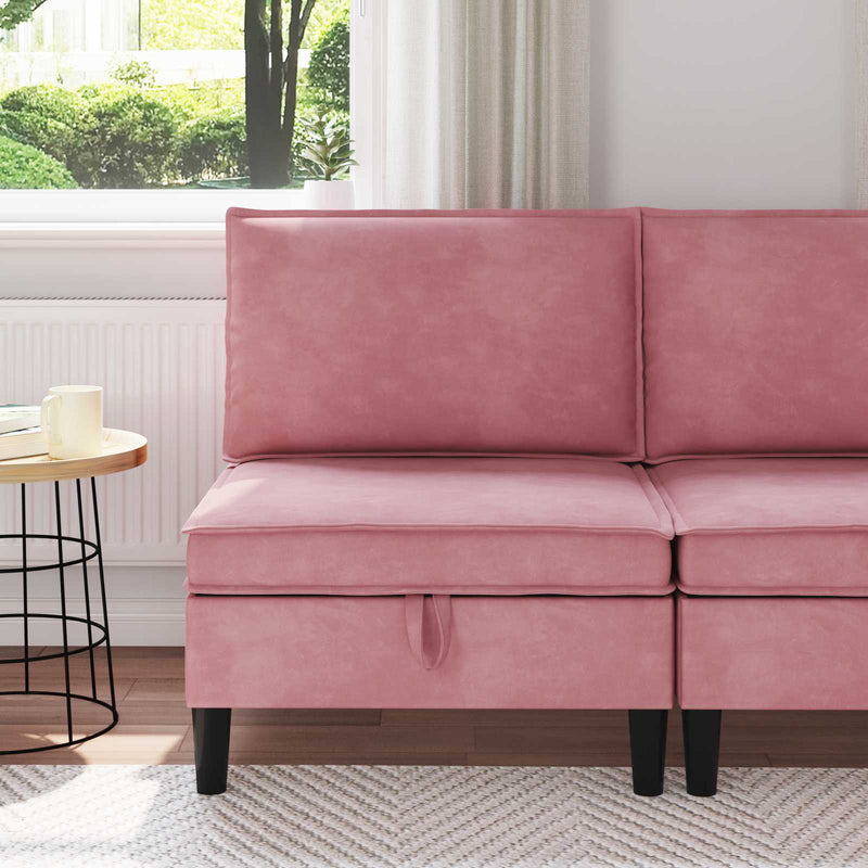 Sofa cu Depozitare Roz Catifea