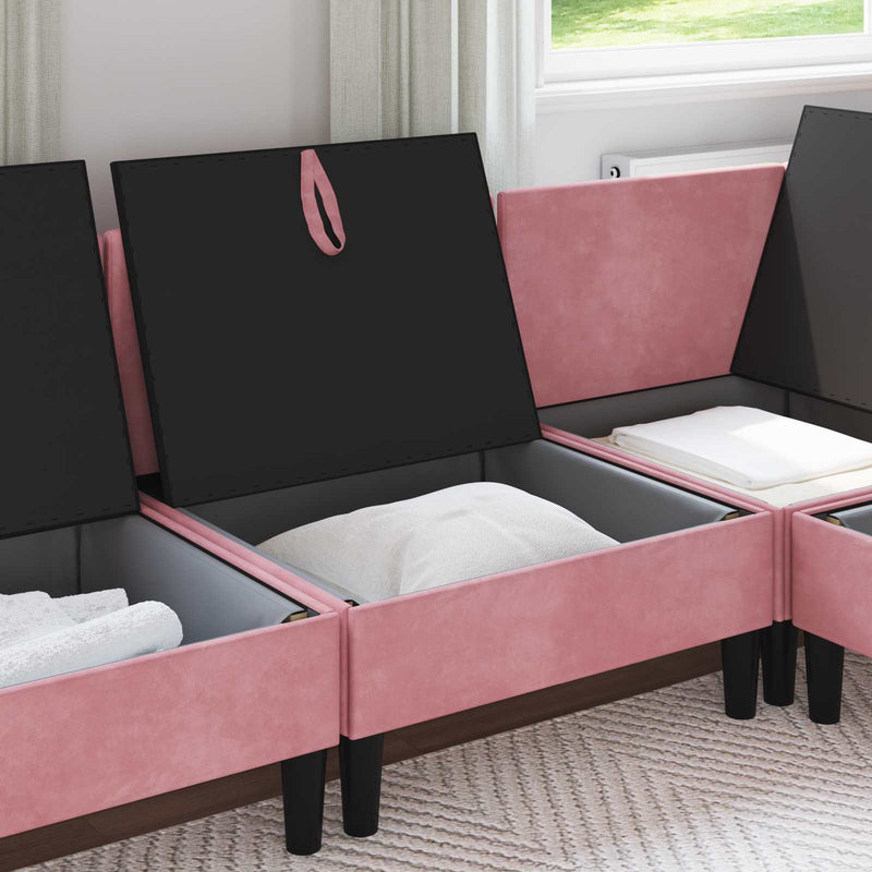 Sofa cu Depozitare Roz Catifea