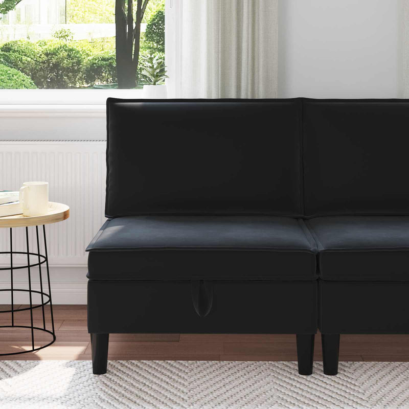 Sofa cu Depozitare Negru Catifea