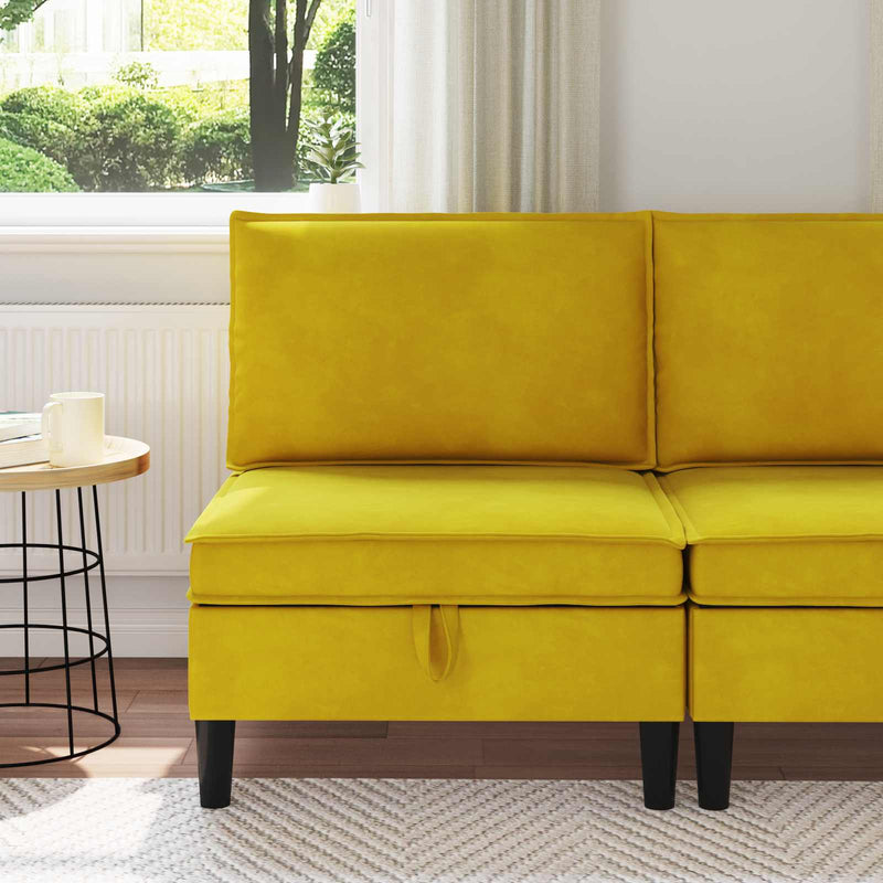 Sofa cu Depozitare Galben Catifea