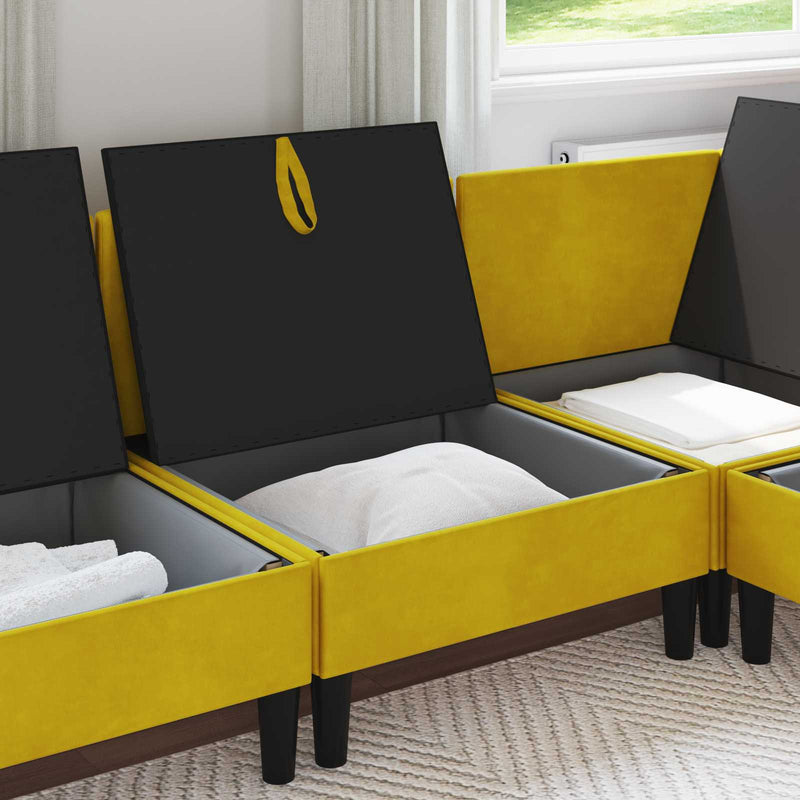Sofa cu Depozitare Galben Catifea