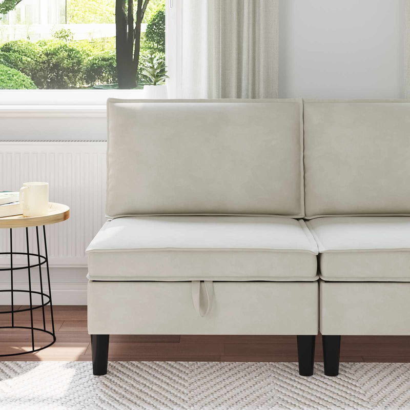 Sofa cu Depozitare Crem Catifea