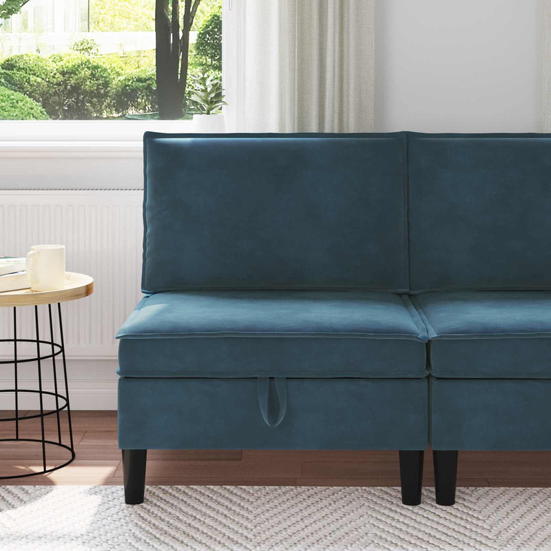 Sofa cu Depozitare albastru Catifea