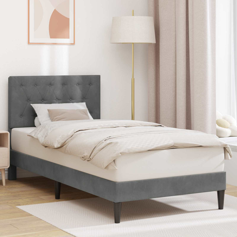 Cadru de pat cu headboard Gri închis 90 x 190 cm Catifea