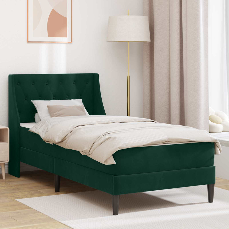 Cadru de pat cu saltea Verde închis 100 x 200 cm Catifea