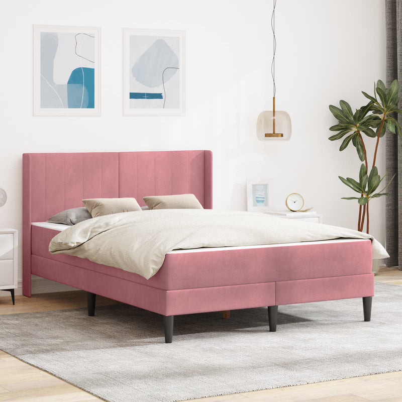 Cadru de pat cu saltea cu headboard Roz 140 x 190 cm Catifea