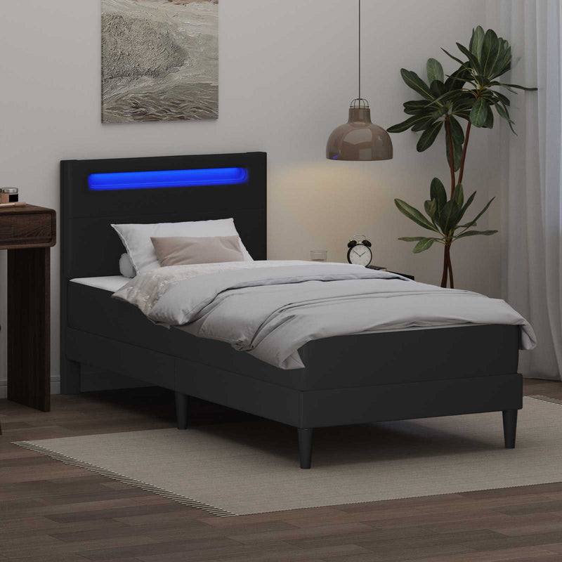Cadru de pat cu benzi LED Negru 90 x 200 cm Piele artificială