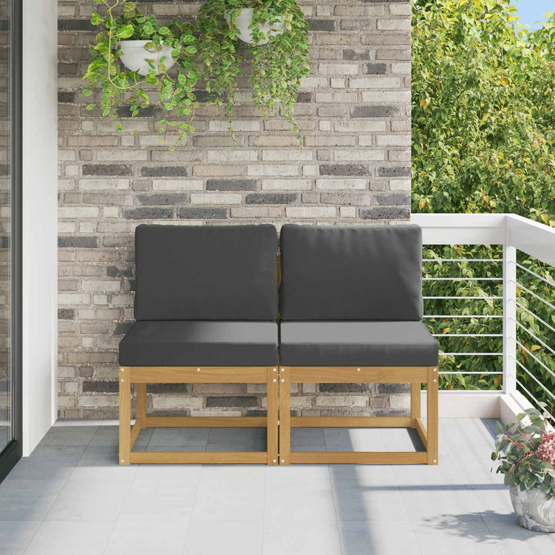 2 Bucată Canapea Medie pentru Exterior Lemn Solid de Acacia Alb