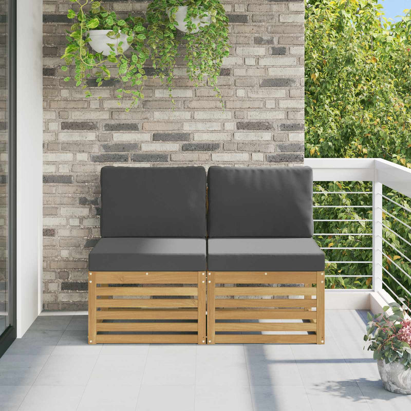 2 Bucată Canapea Medie pentru Exterior Lemn Solid de Acacia Alb