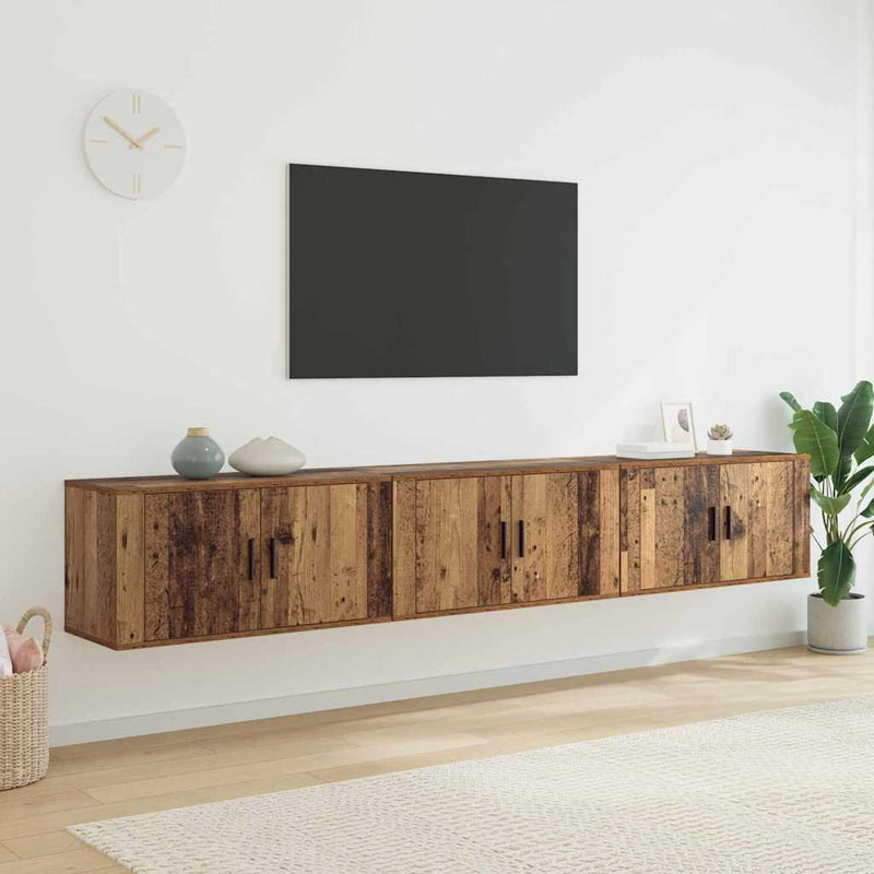 Set Dulap TV montat pe perete 3 buc. Lemn Vechi Lemn prelucrat