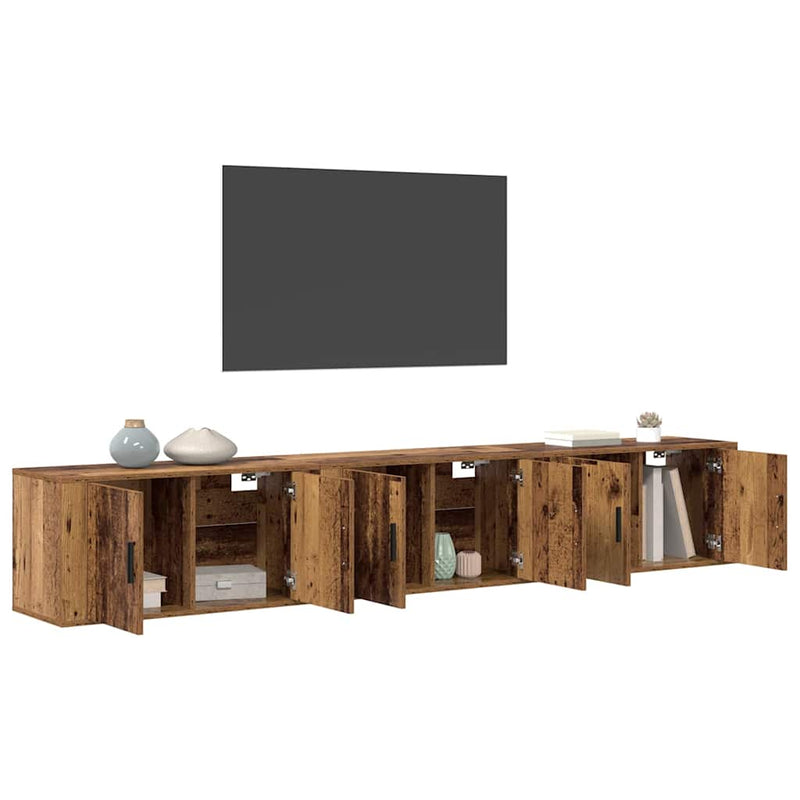 Set Dulap TV montat pe perete 3 buc. Lemn Vechi Lemn prelucrat