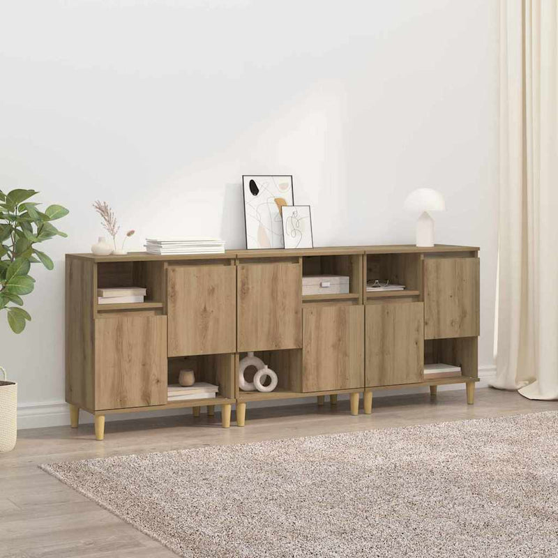 Bufeturi 3 buc. Stejar Artizanal 60 x 35 x 70 cm Lemn prelucrat
