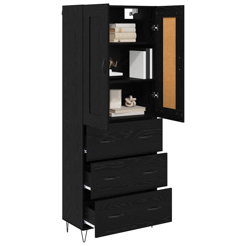 Bufet Stejar Negru 69,5 x 34 x 180 cm Lemn prelucrat