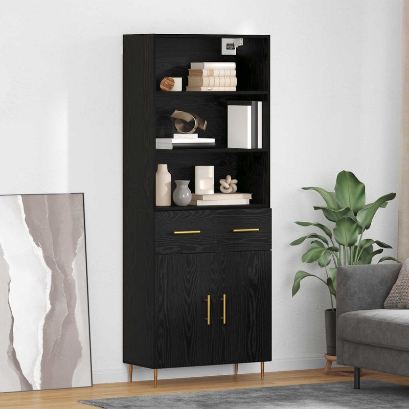 Bufet Stejar Negru 69,5 x 34 x 180 cm Lemn prelucrat