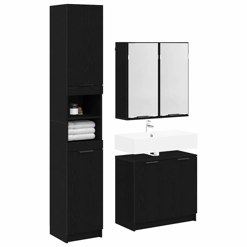 Set dulap baie 3 buc. Stejar Negru Lemn prelucrat