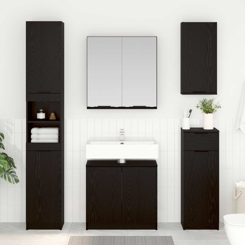 Set de mobilier pentru baie 5 buc. Stejar Negru