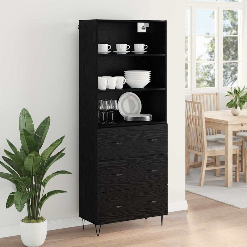 Bufet 2 buc. Stejar Negru 69,5 x 34 x 180 cm