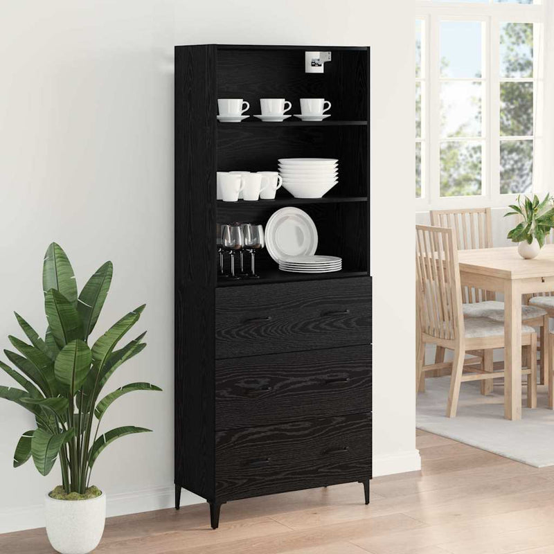 Bufet Stejar Negru 69,5 x 34 x 180 cm Lemn prelucrat
