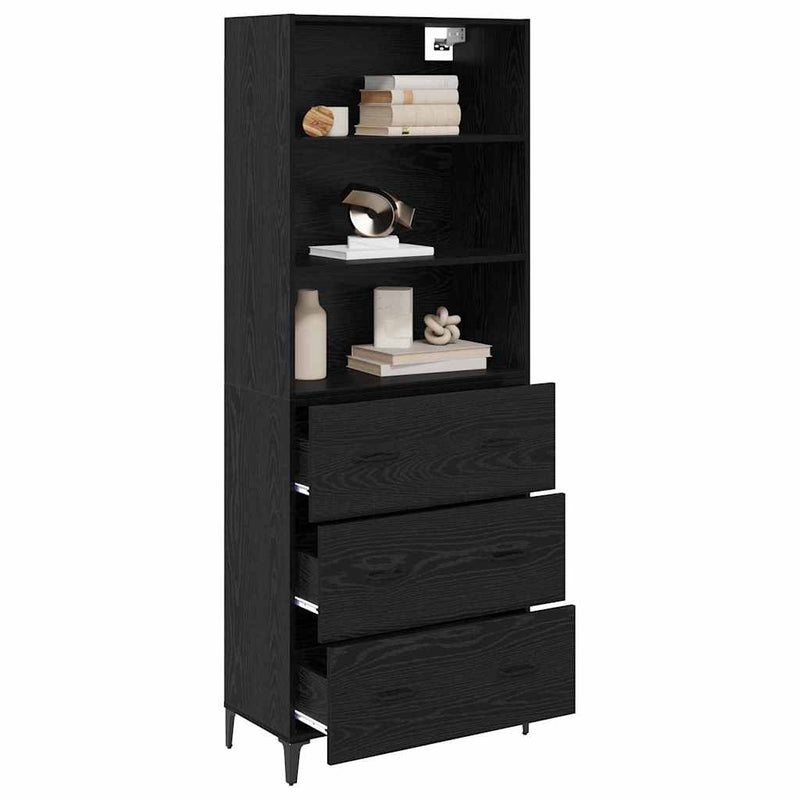 Bufet Stejar Negru 69,5 x 34 x 180 cm Lemn prelucrat
