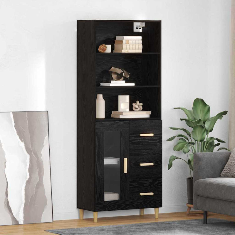 Bufet Stejar Negru 69,5 x 32,5 x 180 cm Lemn prelucrat