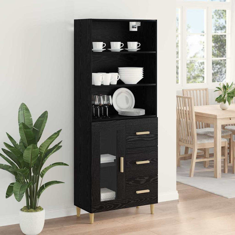 Bufet Stejar Negru 69,5 x 32,5 x 180 cm Lemn prelucrat