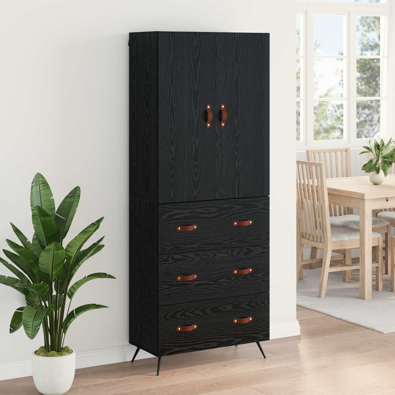 Bufet Stejar Negru 69,5 x 34 x 180 cm Lemn prelucrat