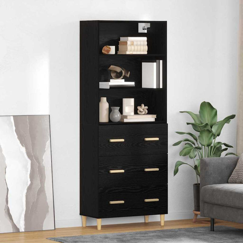 Bufet Stejar Negru 69,5 x 32,5 x 180 cm Lemn prelucrat
