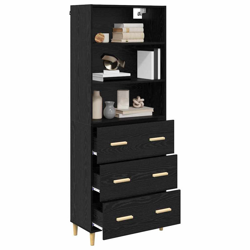 Bufet Stejar Negru 69,5 x 32,5 x 180 cm Lemn prelucrat