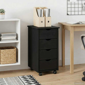 Cabinet mobil 34 x 39 x 65,5 cm Lemn de pin masiv Negru