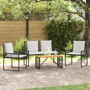 Set de Mobilier pentru Exterior 4 buc. Negru și Alb crem