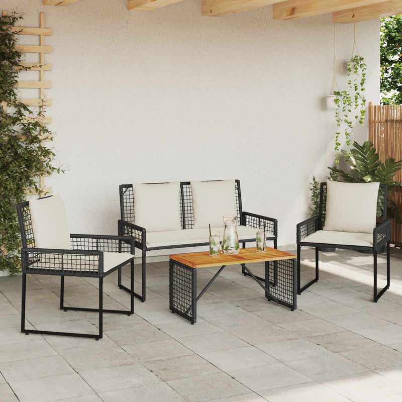 Set de Mobilier pentru Exterior 4 buc. Negru și Alb crem